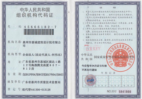 惠州市惠城建筑设计院有限公司-组织证书